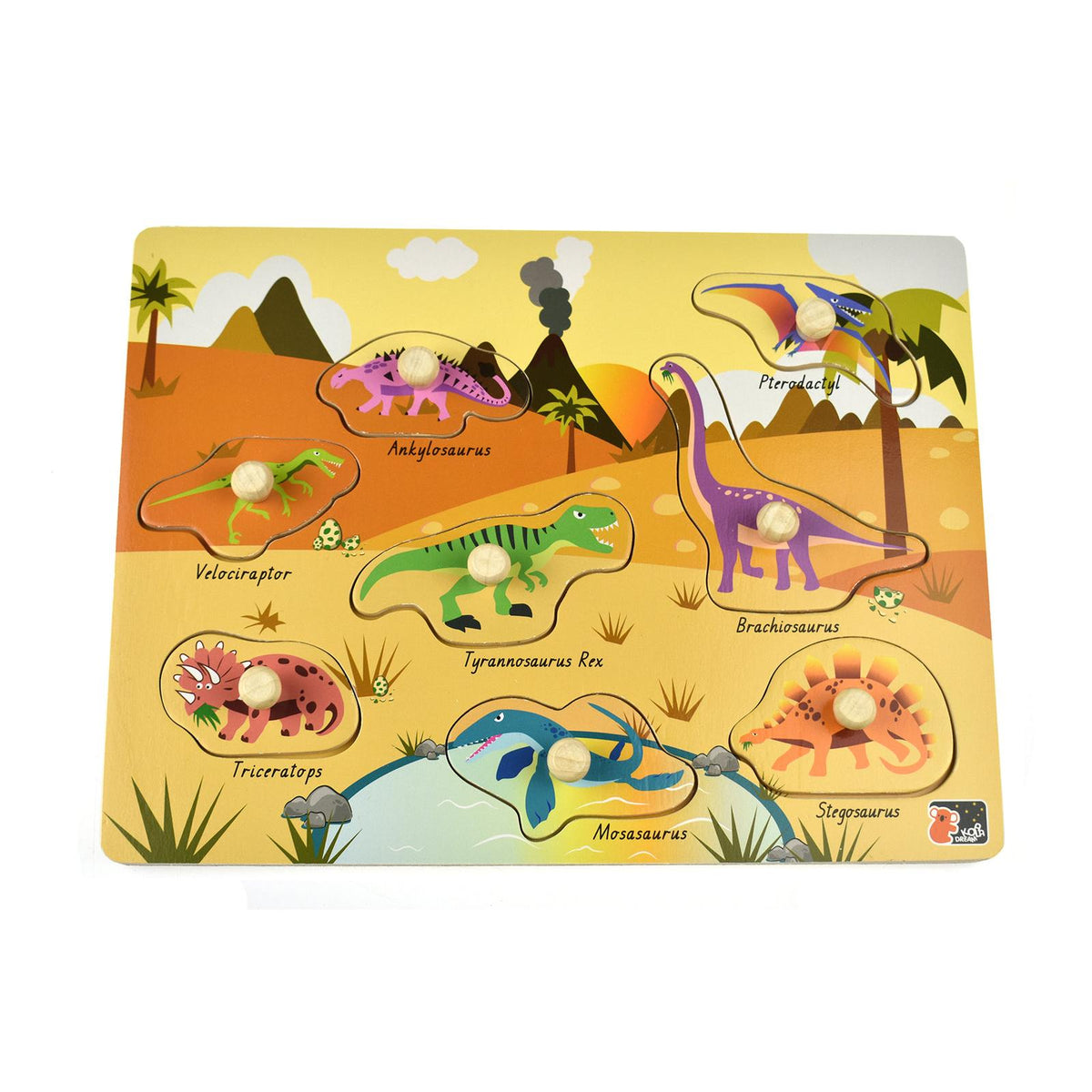 2 in 1 Wooden Dinosuars Peg Puzzle-Yarrawonga Fun and Games