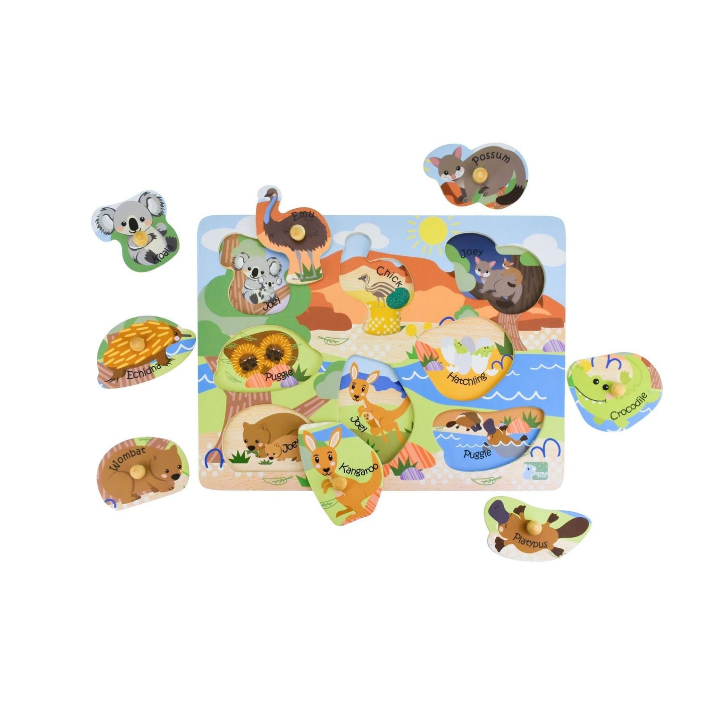 2 in 1 Wooden Peg Puzzle - Australian Animals-Yarrawonga Fun and Games
