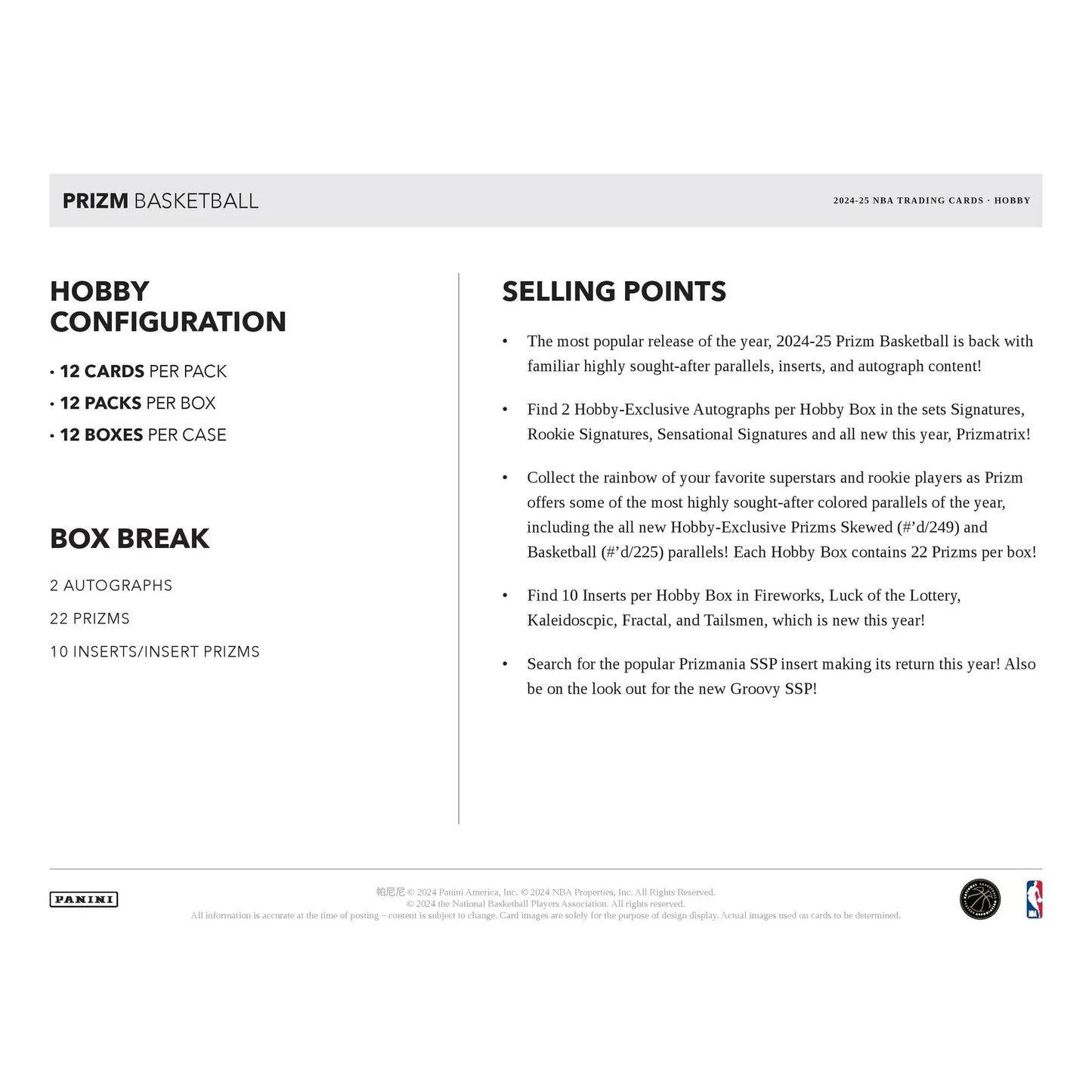 Panini Prizm 24/25 Basketball Cards - Hobby Box-Yarrawonga Fun and Games