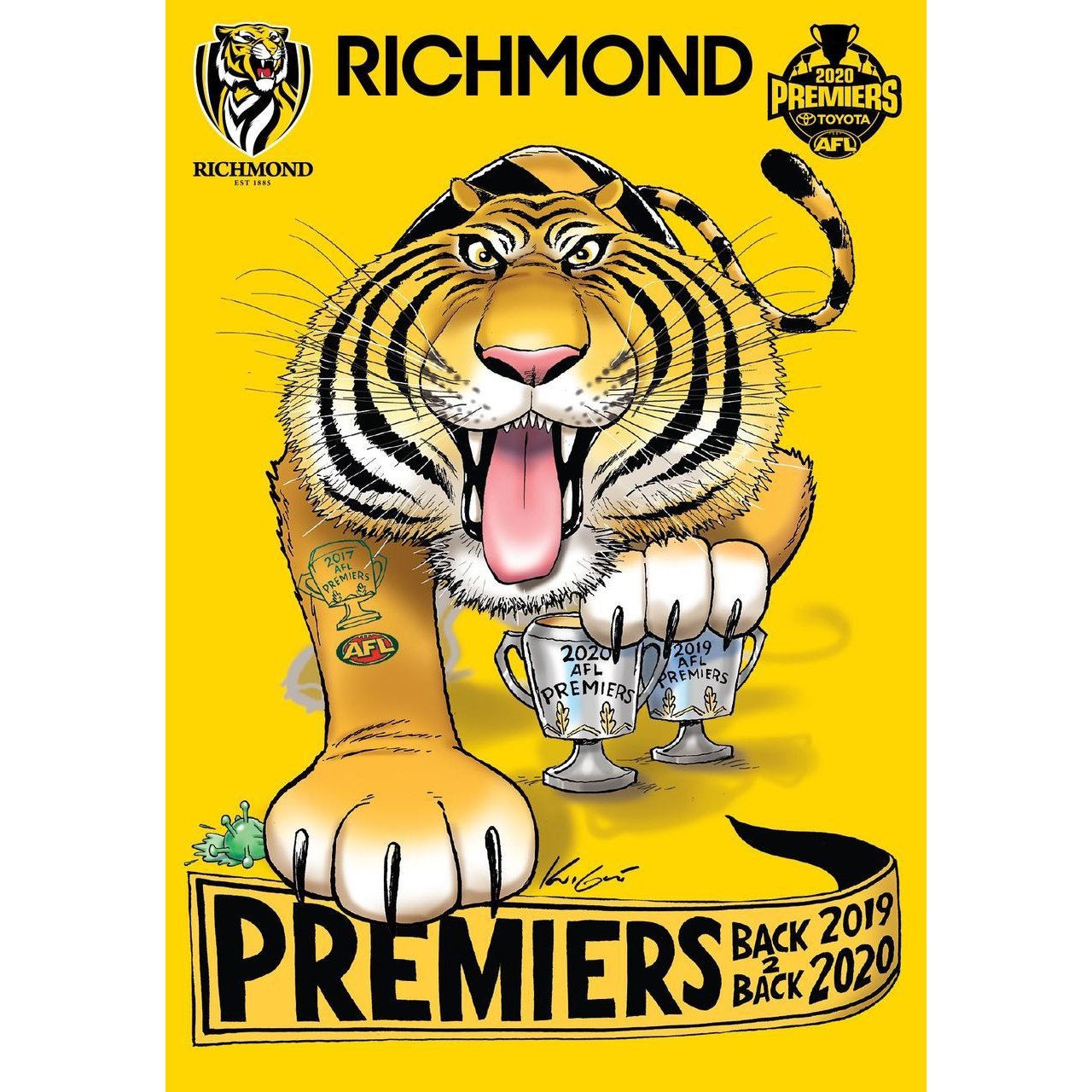 Richmond 2020 Premiership Caricature Sticker-Yarrawonga Fun and Games