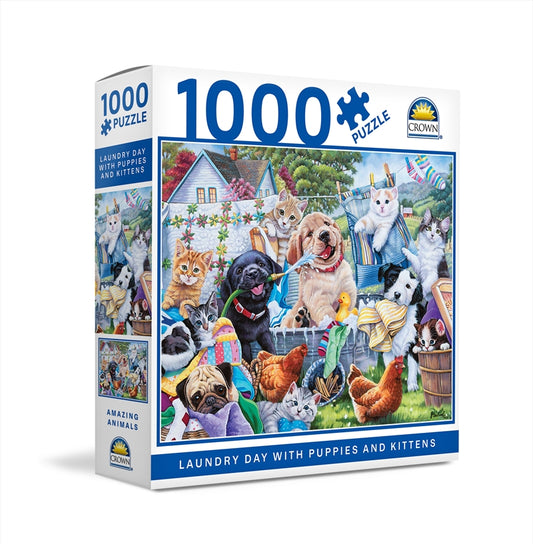 1000 Piece Jigsaw - Laundry Day with Puppies and Kittens-Yarrawonga Fun and Games