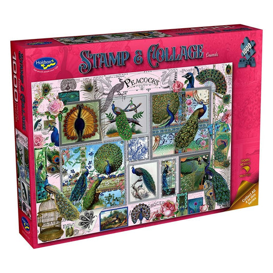 1000 Piece Jigsaw - Stamp & Collage - Peacocks-Yarrawonga Fun and Games