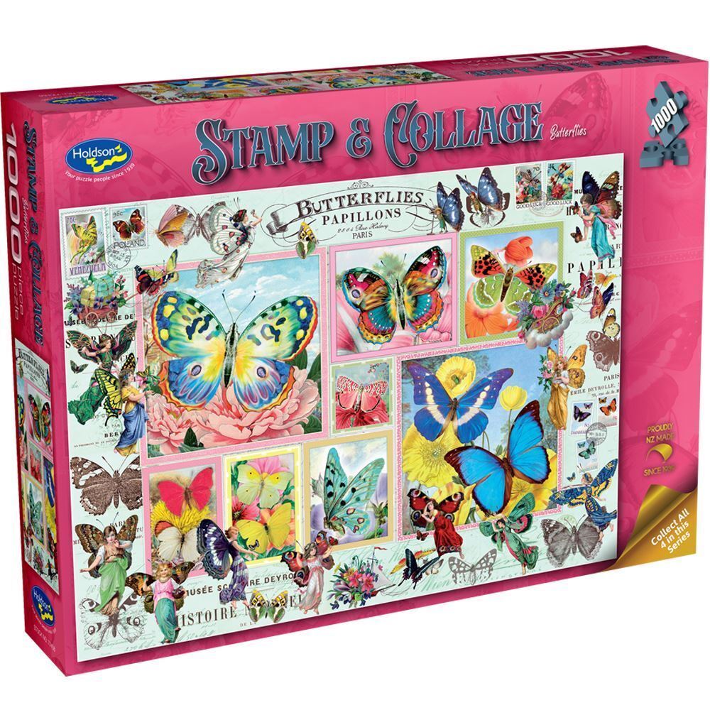 1000 Piece Jigsaw - Stamp and Collage - Butterflies-Yarrawonga Fun and Games