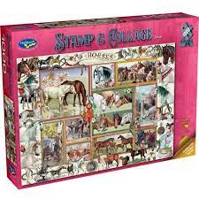 1000 Piece Jigsaw - Stamp and Collage - Horses-Yarrawonga Fun and Games