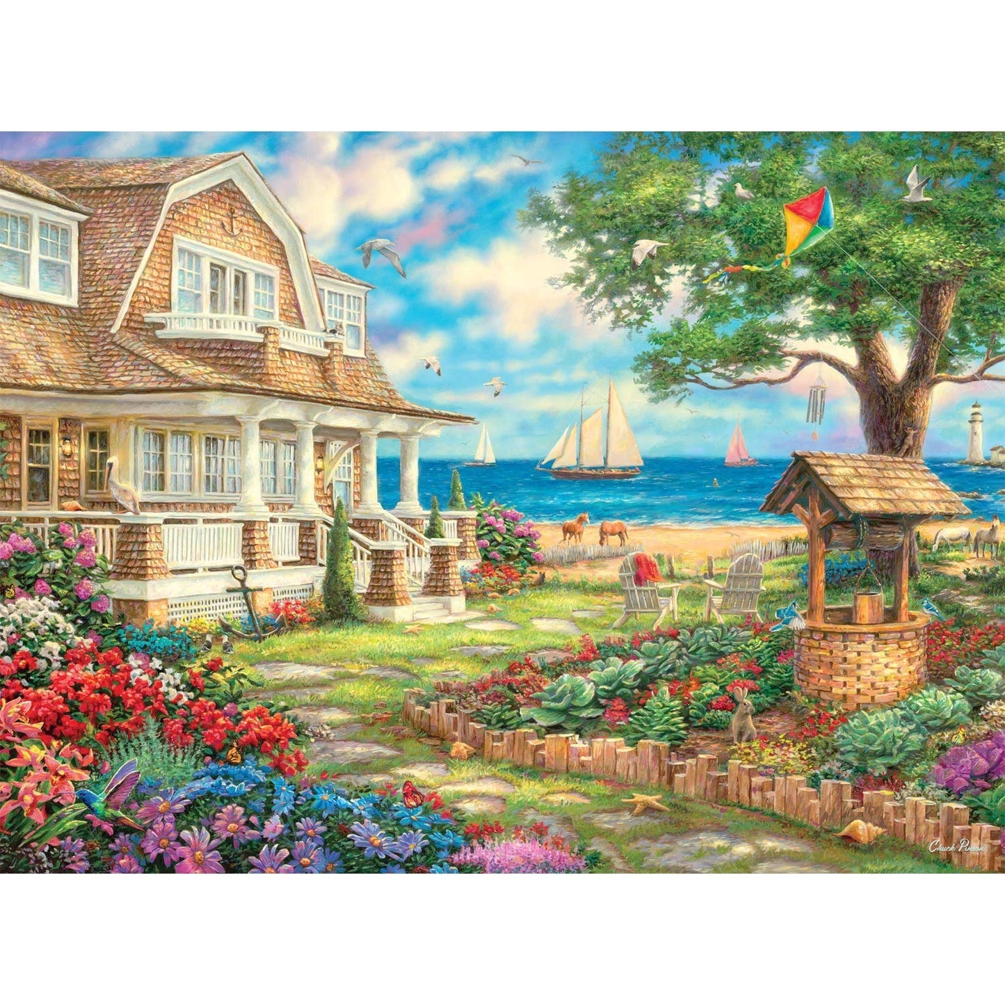 1000 piece Jigsaw - Sea Garden Cottage-Yarrawonga Fun and Games