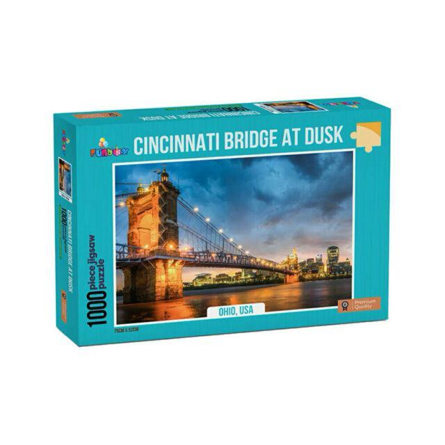 1000 Piece Jigsaw - Cincinnati Bridge at Dusk-Yarrawonga Fun and Games