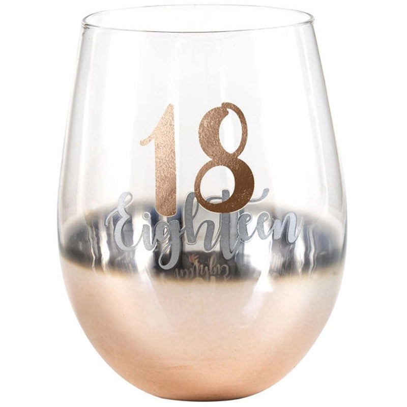 18th Birthday - Rose Gold - Stemless Wine Glass-Yarrawonga Fun and Games