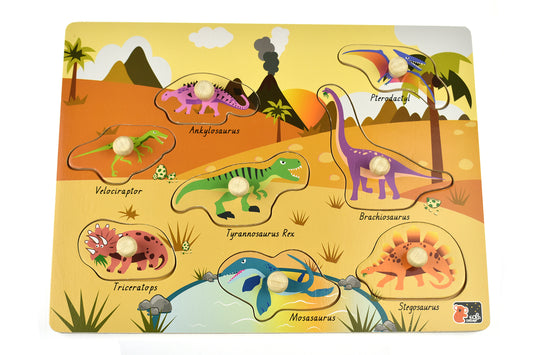 2 in 1 Wooden Dinosuars Peg Puzzle-Yarrawonga Fun and Games