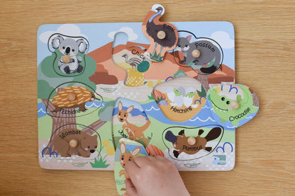 2 in 1 Wooden Peg Puzzle - Australian Animals