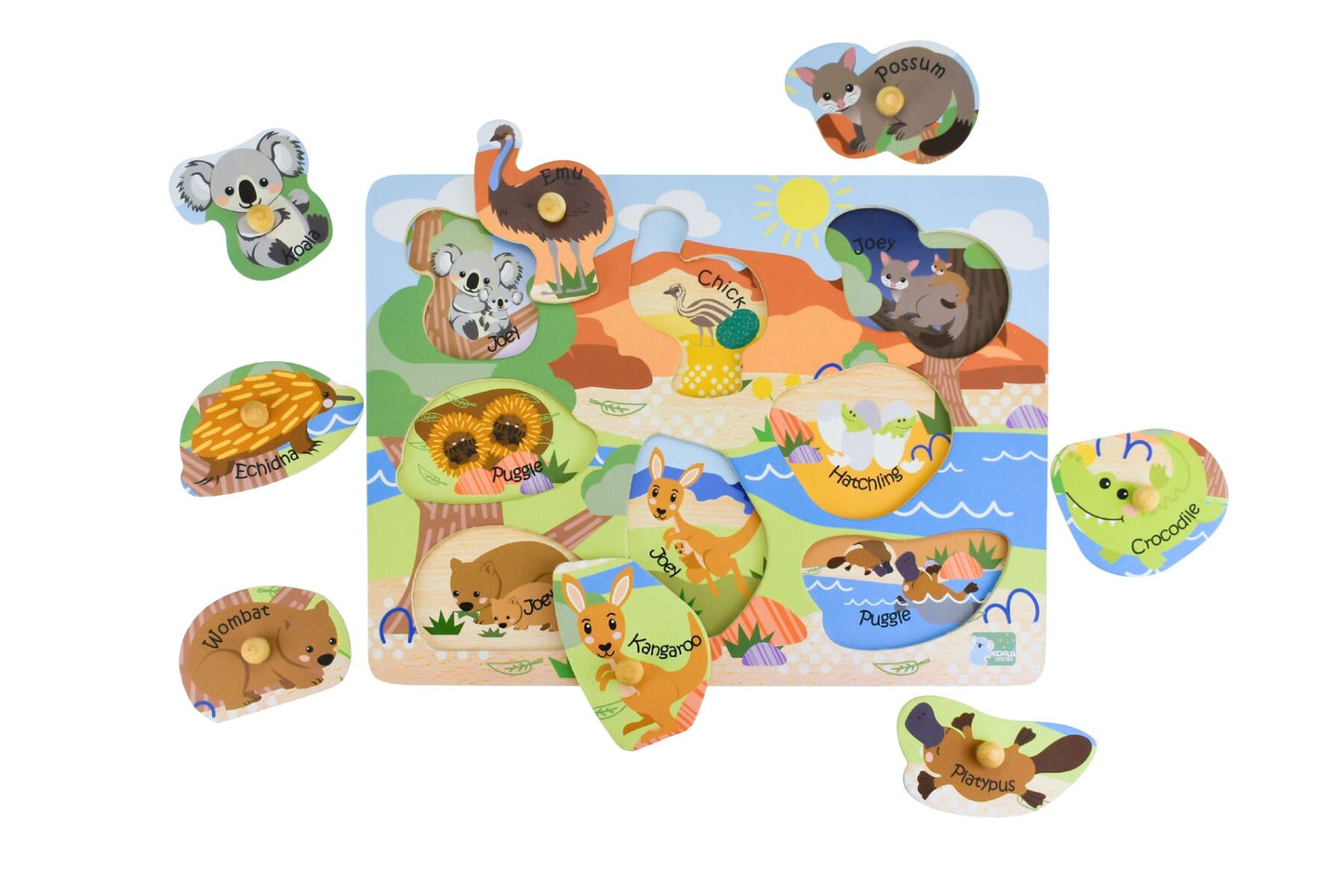 2 in 1 Wooden Peg Puzzle - Australian Animals