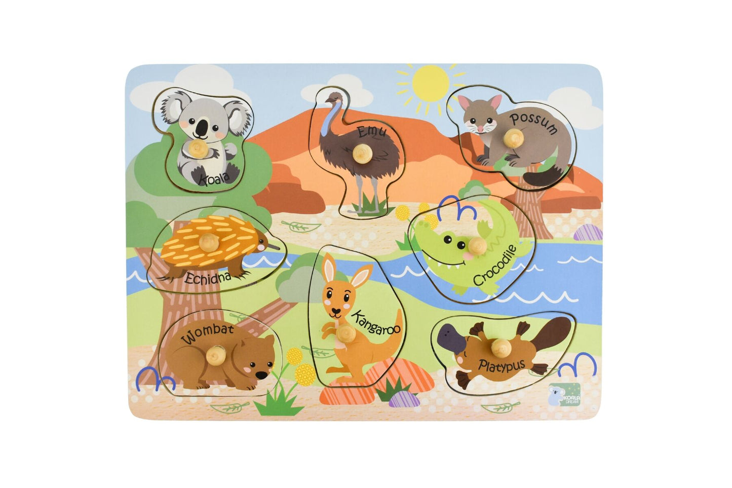 2 in 1 Wooden Peg Puzzle - Australian Animals