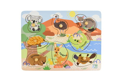 2 in 1 Wooden Peg Puzzle - Australian Animals