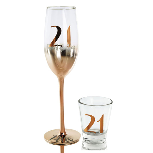 21st Champagne Glass and Shot Glass-Yarrawonga Fun and Games