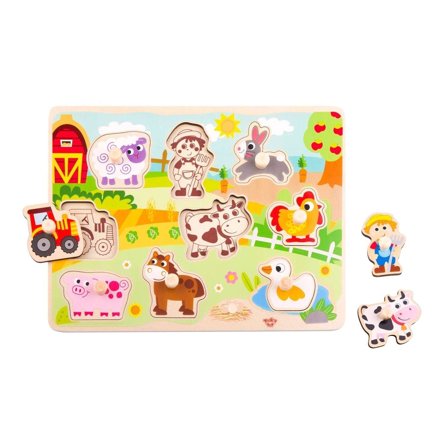 9 Piece Farm Wooden Peg Puzzle-Yarrawonga Fun and Games