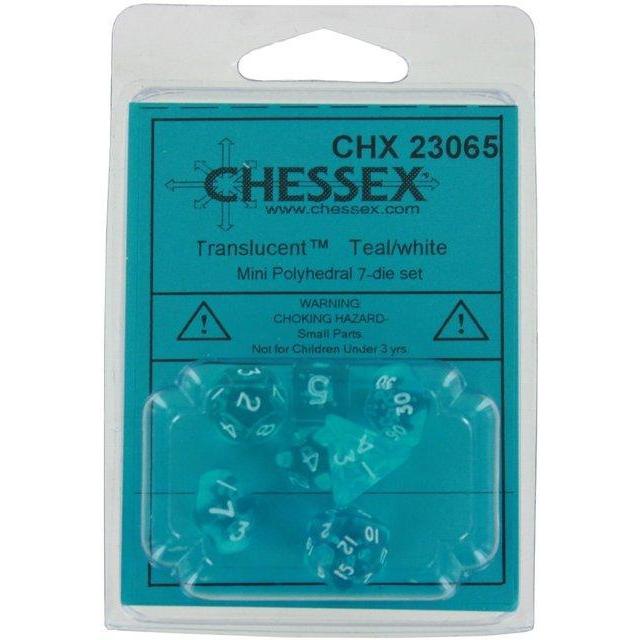 Chessex Mini Transparent 7 Dice Sets-Teal/White-Yarrawonga Fun and Games