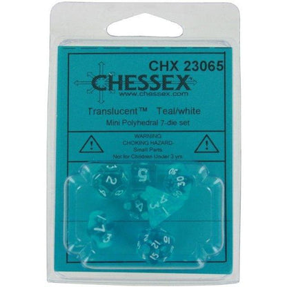 Chessex Mini Transparent 7 Dice Sets-Teal/White-Yarrawonga Fun and Games