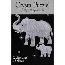 Crystal Puzzle - 3D Jigsaw - 2 Elephants-Yarrawonga Fun and Games