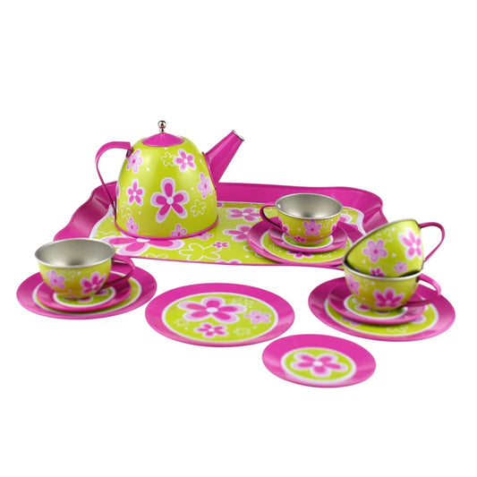 Tin Tea Set - Pink Flower-Yarrawonga Fun and Games