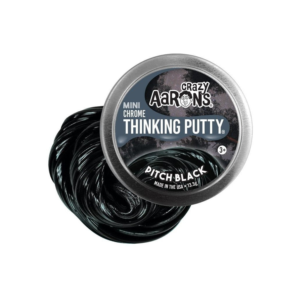 Crazy Aarons Thinking Putty - 2" Tins - Variety-Pitch Black - Chrome-Yarrawonga Fun and Games